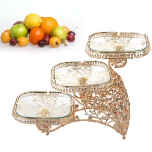 WANLECY 3-Tier Metal Glass Fruit Stand, Modern Palace Style Tabletop Fruit Bowl Plate Gold Decorative Table Centerpiece Holder Stand Fruit Dried Candy Bowl Party Wedding Decor