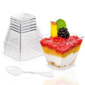 houseen dessert cup, 50pcs dessert cups container 58ml with spoons, cake serving bowl mini appetizer bowls clear parfait cups for party event and catering