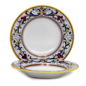 ricco deruta deluxe: rim pasta soup bowl white center [ri002w] - authentic hand painted in deruta, italy. original design. shipped from the usa with certificate of authenticity.