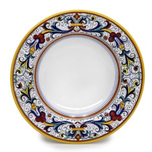 RICCO DERUTA DELUXE: Rim Pasta Soup Bowl White Center [RI002W] - Authentic hand painted in Deruta, Italy. Original design. Shipped from the USA with Certificate of Authenticity.