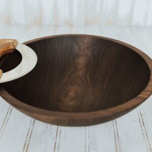 Holland Bowl Mill Walnut Wood Chopping Bowl Set - 12 Inch Walnut Bowl & Mezzaluna (Ulu) Knife