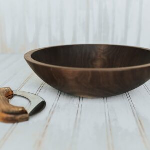 Holland Bowl Mill Walnut Wood Chopping Bowl Set - 12 Inch Walnut Bowl & Mezzaluna (Ulu) Knife