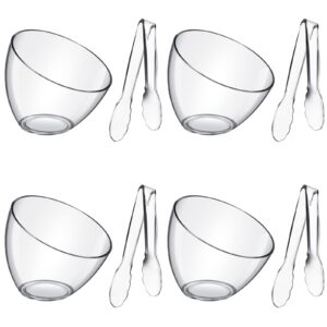 8 Pcs Acrylic Bowls Angled Plastic Bowls with Tongs Clear Salad Serving Bowls Thick Acrylic Serving Bowls for Parties Snack Candy Bowls Buffet Containers for Pasta, Chips, Fruit, Prep