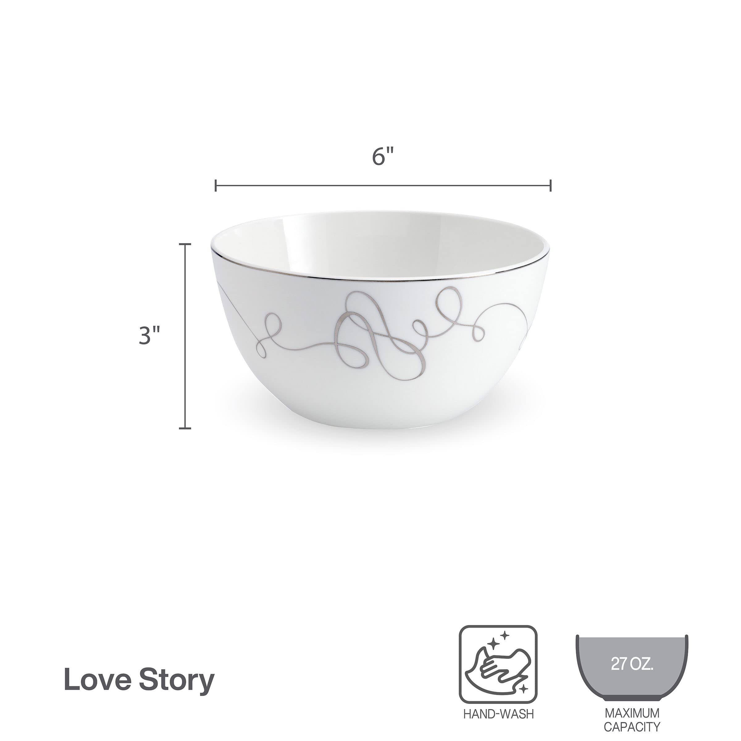 Mikasa Love Story Platinum Banded All Purpose Bowls, Set of 4, White