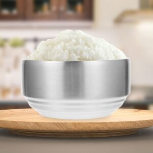 DOITOOL Korean Stainless Steel Rice Bowl with Lid Set, Vacuum Double Wall Multi- Stainless Steel Bowl with Lid Set, for Korean Kitchen Restaurant ( Sliver )