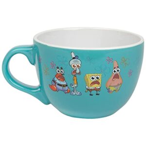 silver buffalo spongebob squarepants shocked meme group featuring patrick, squidward, and mr. krabs ceramic soup mug, 24 ounces