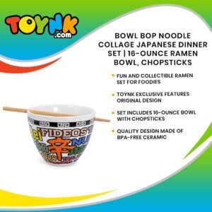 Bowl Bop Noodle Collage Japanese Ceramic Dinnerware Set | Includes 16-Ounce Ramen Noodle Bowl and Wooden Chopsticks | Asian Food Dish Set For Home & Kitchen | Kawaii Anime Gifts and Collectibles