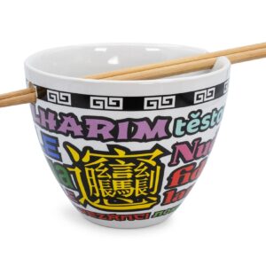 Bowl Bop Noodle Collage Japanese Ceramic Dinnerware Set | Includes 16-Ounce Ramen Noodle Bowl and Wooden Chopsticks | Asian Food Dish Set For Home & Kitchen | Kawaii Anime Gifts and Collectibles