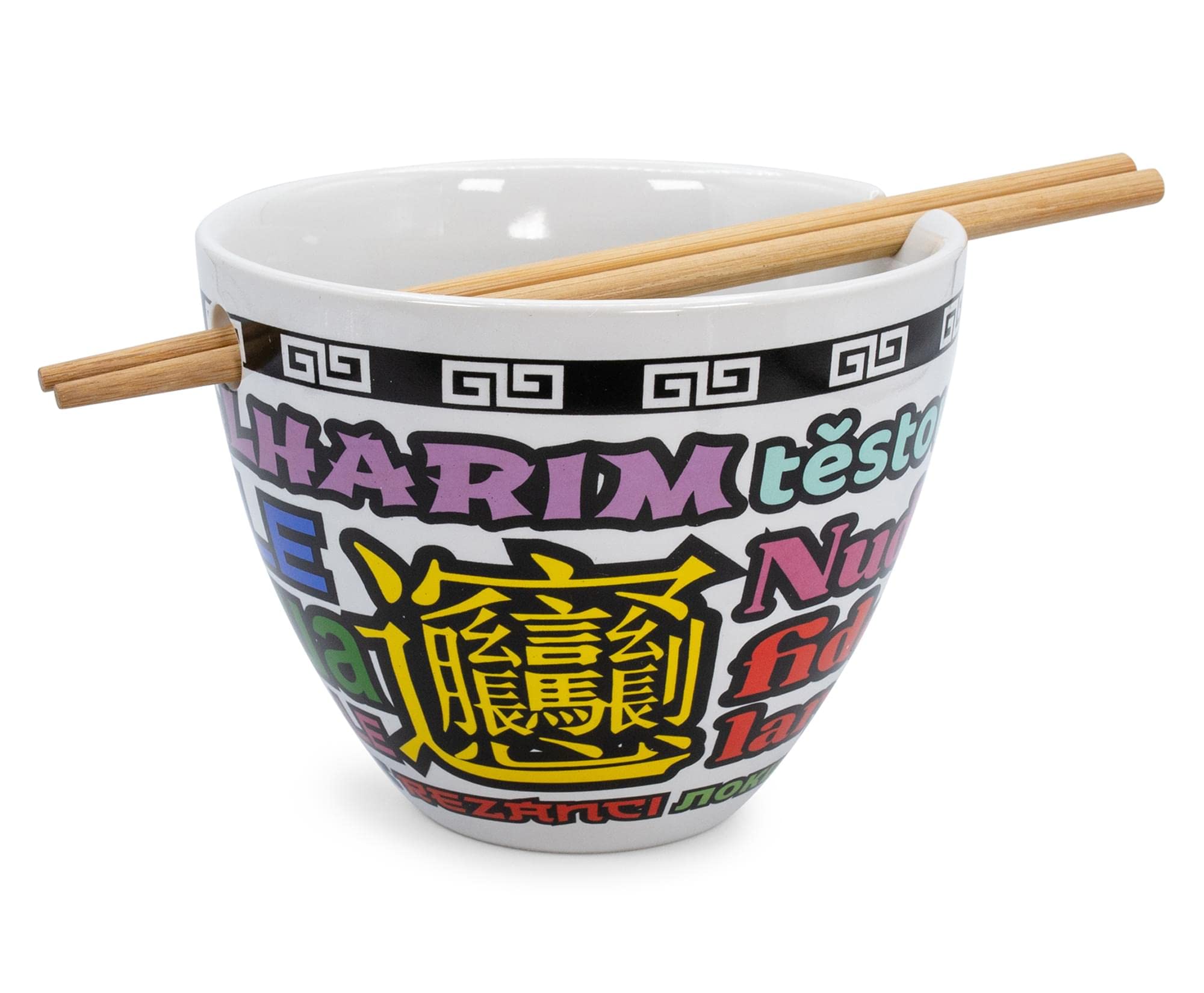 Bowl Bop Noodle Collage Japanese Ceramic Dinnerware Set | Includes 16-Ounce Ramen Noodle Bowl and Wooden Chopsticks | Asian Food Dish Set For Home & Kitchen | Kawaii Anime Gifts and Collectibles
