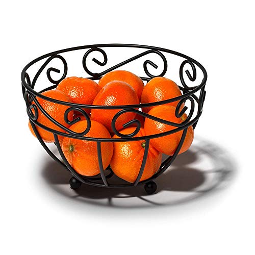 Spectrum Diversified Scroll Mini Fruit Bowl, Classic Kitchen Design for Produce Storage Basket Holder, Countertop Décor & Kitchen Organization, Traditional Décor, Black