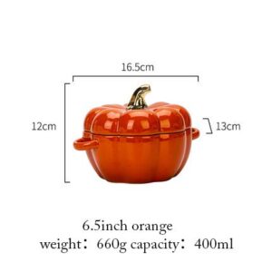 YUMUO Pumpkin Not-Stick Ceramics Dish,Fashion Creative Tableware Dessert Fruit Soup Bowl with Lid,for Cooking & Serving Orange