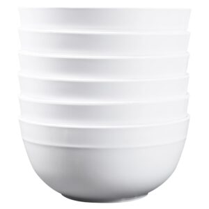 lechoo melamine cereal bowls - 23oz white dinnerware soup bowls, set of 6,unbreakable 6pcs salad bowls,dishwasher safe,white