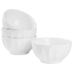 happy kit ceramic cereal bowl set - 18 ounce for cereal, salad and soup - set of 4, white