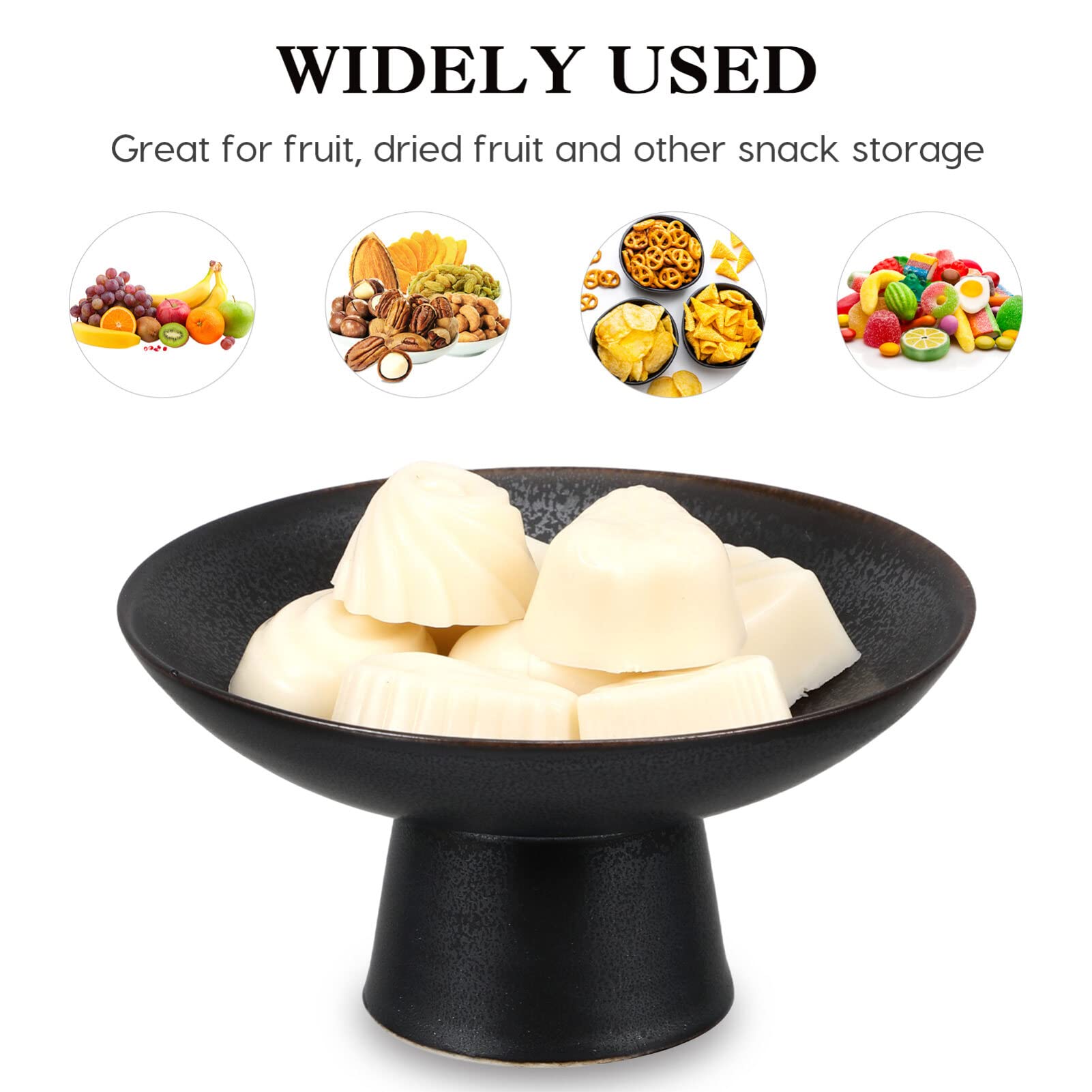 Yardwe Pedestal Bowl, Fruit Bowl for Kkitchen Counter, Footed Ceramic Bowl for Fruit Snack Nut (4 x 2.4 Inch, Black)