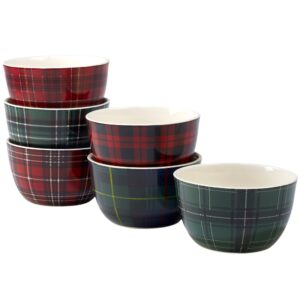certified international christmas plaid 5.5" ice cream bowl, set of 6 assorted designs, one size, mulicolored,2 ounce