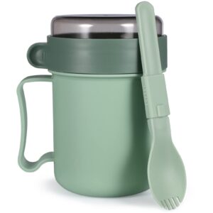 soup mug with lid scoop soup to-go container microwavable cereal cup with handle leak-proof silicone seal breakfast on the go cups for soups noodles green
