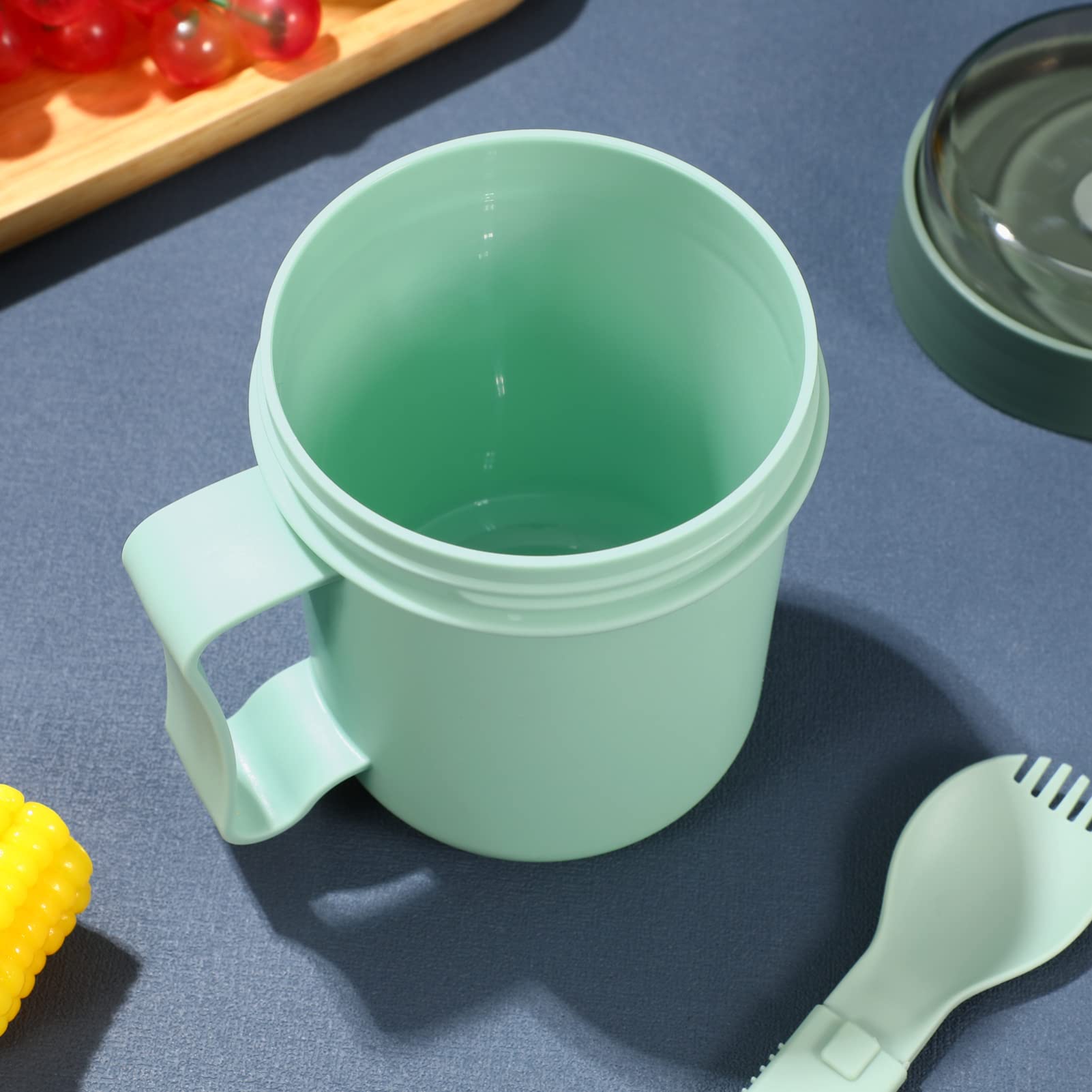 Soup Mug with Lid Scoop Soup To-Go Container Microwavable Cereal Cup with Handle Leak-Proof Silicone Seal Breakfast On the Go Cups for Soups Noodles Green