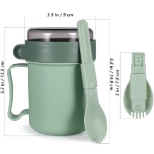 Soup Mug with Lid Scoop Soup To-Go Container Microwavable Cereal Cup with Handle Leak-Proof Silicone Seal Breakfast On the Go Cups for Soups Noodles Green