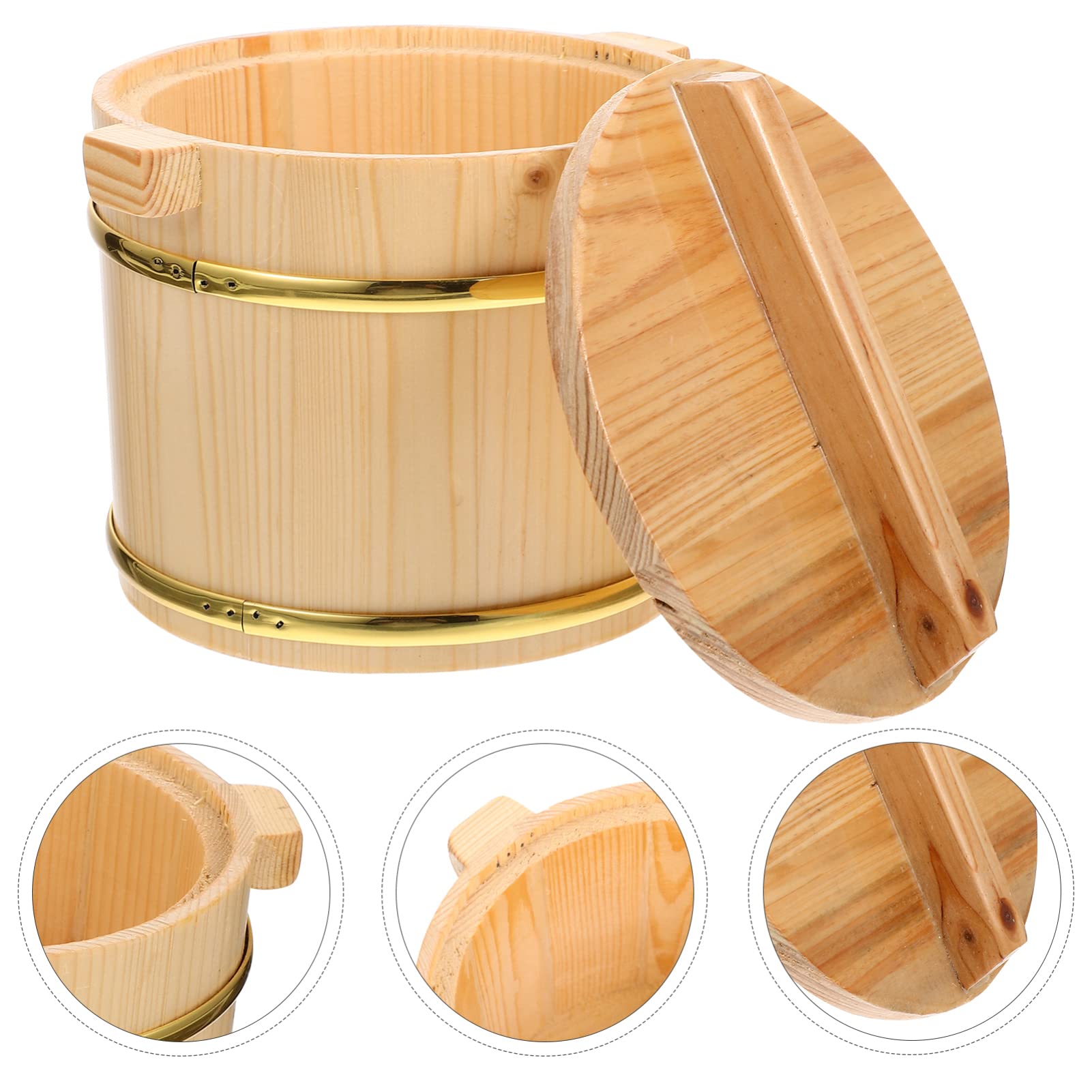 Operitacx Steaming Cask Wooden Sushi Rice Bowl Hangiri Sushi Rice Mixing Tub Container Wooden Sushi Barrel Japanese Sushi Rice Storage Bucket for Home Restaurant Japanese Rice Tub