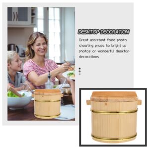 Operitacx Steaming Cask Wooden Sushi Rice Bowl Hangiri Sushi Rice Mixing Tub Container Wooden Sushi Barrel Japanese Sushi Rice Storage Bucket for Home Restaurant Japanese Rice Tub