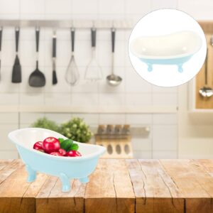 Hemoton Blue Ceramic Dessert Bowls Bathtub Shape Food Serving Bowl Reusable Ice Cream Bowl Household Candy Bowl Dish Appetizer Bowls for Home Restaurant