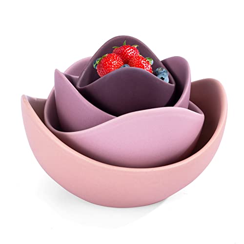 LURRIER Unique Salad Bowls, 4 Packs Lotus Bowl set, Decorative Bowls, Unique Ceramic Bowls for Salad, Pasta, Ideal for Home Decor(Violet Purple)