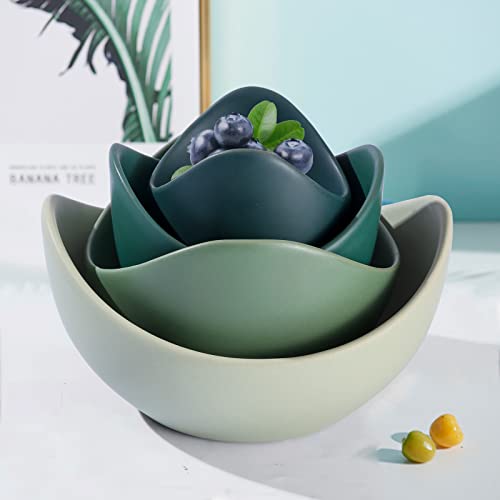 LURRIER Unique Salad Bowls, 4 Packs Lotus Bowl set, Decorative Bowls, Unique Ceramic Bowls for Salad, Pasta, Ideal for Home Decor(Violet Purple)