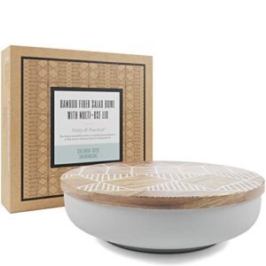 Solomon Says Large Salad Bowl with Lid - 12 Inch Bamboo Fiber Salad Serving Bowl and Acacia Wooden Cutting Board Cover - Bamboo Mixing Bowls for Fruits, Salads, Vegetables and Pasta (Cool Gray)