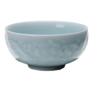 chinese rice bowl 10oz celadon dinnerware engraved peony 4.5inch porcelain(1, sky blue)