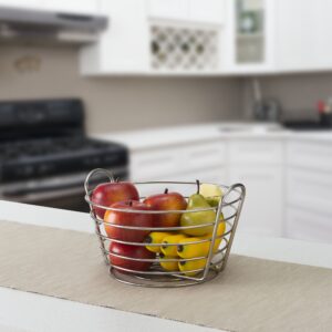 Home Basics Simplicity Collection Beautiful Rust Resistant Steel Fruit Basket, Vegetables, Bread Bowl, Dining Room, Kitchen, Satin Nickel