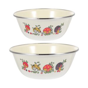 upkoch 2pcs enamelware serving bowl mushroom retro enamel basin soup bowl dessert ice cream bowls food containers for side dish snack beige 16cm 18cm