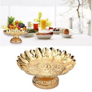 Cyrank Footed Fruit Bowl, 7in Buddhist Plate Lotus Offering Bowl Centerpiece Holder Bowl Decorative Plate for Temples Sacrifices Blessing Fruit Tray Tinplate Bowl for Altar Use