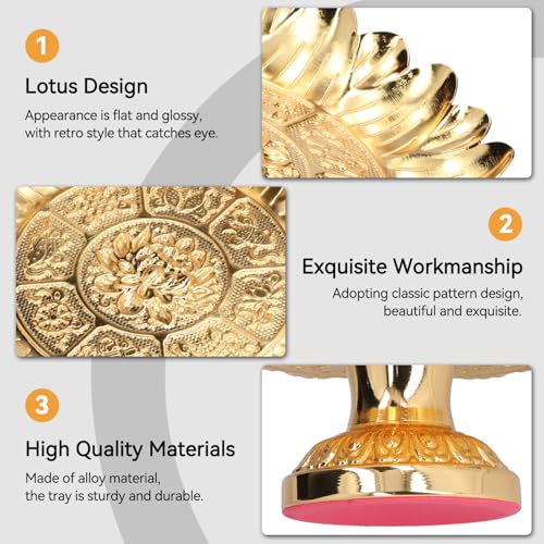 Cyrank Footed Fruit Bowl, 7in Buddhist Plate Lotus Offering Bowl Centerpiece Holder Bowl Decorative Plate for Temples Sacrifices Blessing Fruit Tray Tinplate Bowl for Altar Use