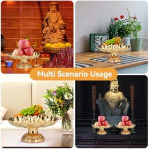 Cyrank Footed Fruit Bowl, 7in Buddhist Plate Lotus Offering Bowl Centerpiece Holder Bowl Decorative Plate for Temples Sacrifices Blessing Fruit Tray Tinplate Bowl for Altar Use