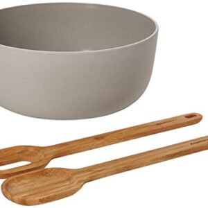 BergHOFF Leo 24cm Bamboo Salad Bowl and Silicone Servers, 3 Piece Set, 24 x 30 x 6 cm, Grey