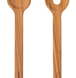 BergHOFF Leo 24cm Bamboo Salad Bowl and Silicone Servers, 3 Piece Set, 24 x 30 x 6 cm, Grey