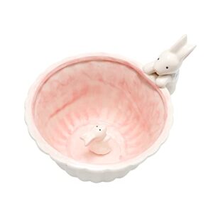 lidscura easter rabbit bowl, white pink double rabbit bowl, for serving salad, noodles, soup and rice, cute cartoon rabbit-shaped ceramic bowl for little girls, kids birthday family table decoration