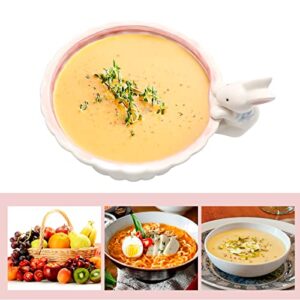 LIDSCURA Easter Rabbit Bowl, White Pink Double Rabbit Bowl, For Serving Salad, Noodles, Soup and Rice, Cute Cartoon Rabbit-Shaped Ceramic Bowl for Little Girls, Kids Birthday Family Table Decoration