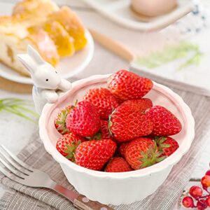 LIDSCURA Easter Rabbit Bowl, White Pink Double Rabbit Bowl, For Serving Salad, Noodles, Soup and Rice, Cute Cartoon Rabbit-Shaped Ceramic Bowl for Little Girls, Kids Birthday Family Table Decoration