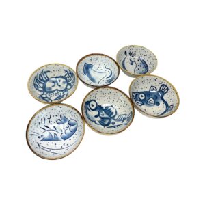 tj global set of 6 traditional japanese pottery ceramic bowls with different fish designs for rice, salad, soup, cereal, snacks, ice cream - 10 fluid ounce capacity
