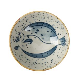 TJ Global Set of 6 Traditional Japanese Pottery Ceramic Bowls with Different Fish Designs for Rice, Salad, Soup, Cereal, Snacks, Ice Cream - 10 Fluid Ounce Capacity