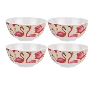 Portmeirion Sara Miller London Flamingo Melamine Bowls | Set of 4 | Use for Indoor and Outdoor Dining | Cereal, Soup, Rice, Ramen, and Pasta Bowl | 6-Inch