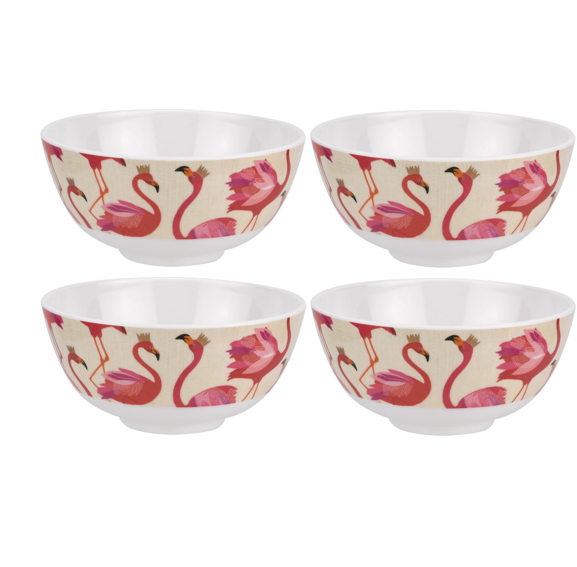 Portmeirion Sara Miller London Flamingo Melamine Bowls | Set of 4 | Use for Indoor and Outdoor Dining | Cereal, Soup, Rice, Ramen, and Pasta Bowl | 6-Inch