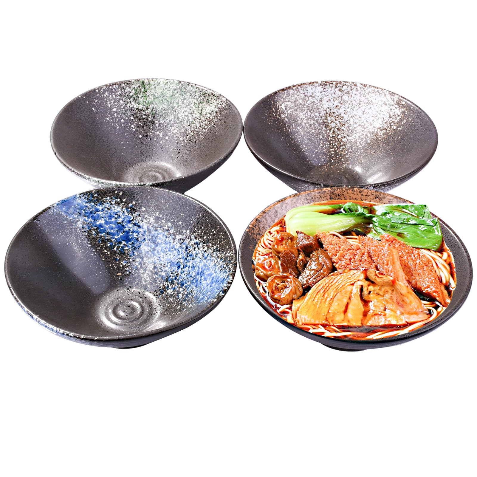 7.8 Inch Ceramic Bowl Set for Kitchen Deep Soup Pho Bowls, 33.5 OZ Japanese-style Large Porcelain Salad Bowls Set for Ramen Pasta Cereal Dessert Stackable Deep Noodle Serving Bowls Set of 4 for Gift