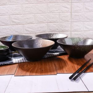 7.8 Inch Ceramic Bowl Set for Kitchen Deep Soup Pho Bowls, 33.5 OZ Japanese-style Large Porcelain Salad Bowls Set for Ramen Pasta Cereal Dessert Stackable Deep Noodle Serving Bowls Set of 4 for Gift