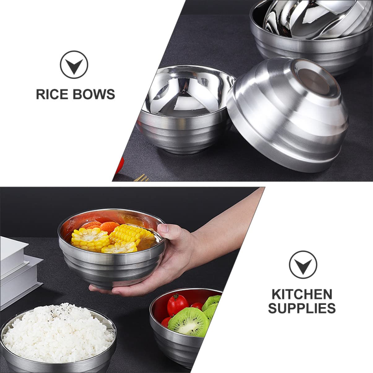 BESTonZON 2pcs Stainless Steel Double Walled Insulated Bowl Stainless Steel Bowl Vacuum Insulated Bowl Double- Layer Bowls