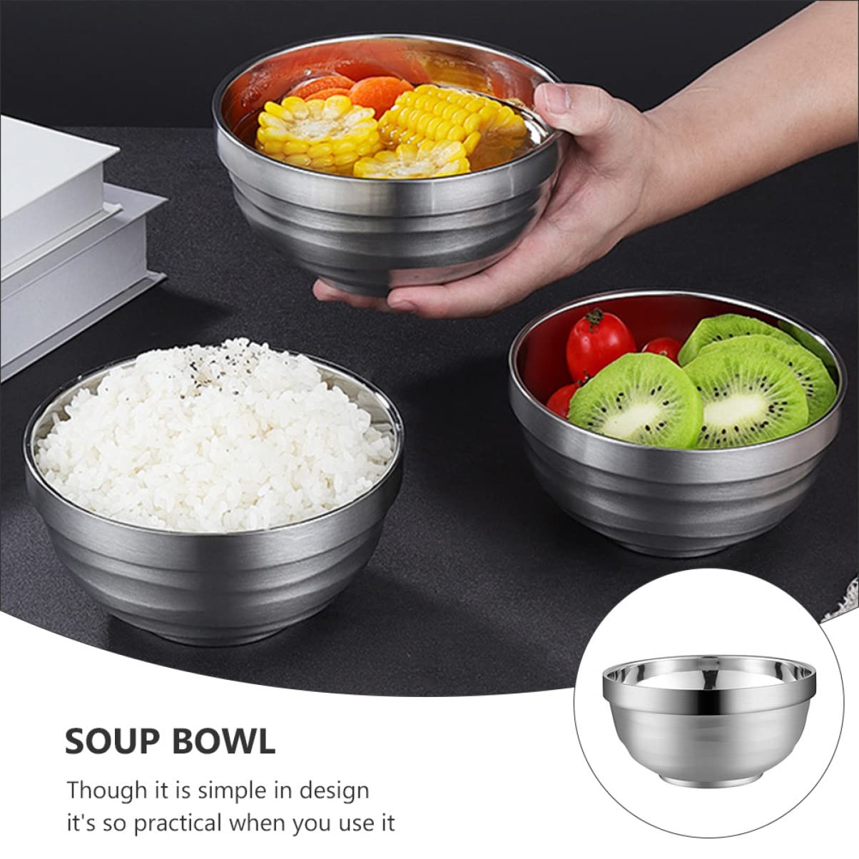 BESTonZON 2pcs Stainless Steel Double Walled Insulated Bowl Stainless Steel Bowl Vacuum Insulated Bowl Double- Layer Bowls