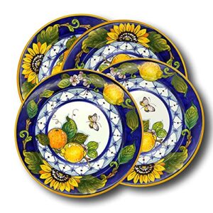 italian ceramic dinnerware set - hand painted kitchen dishes sets for 4 - made in italy tuscany - italian pottery dinner plates - home decor sunflower lemon ceramics dishes set - service for 4