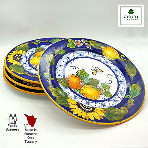Italian Ceramic dinnerware set - Hand Painted kitchen Dishes sets for 4 - Made in ITALY Tuscany - Italian Pottery dinner plates - Home Decor Sunflower Lemon Ceramics dishes set - Service For 4