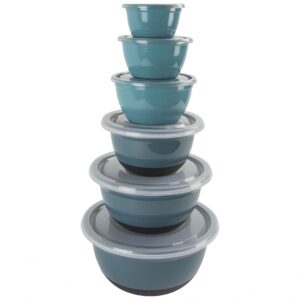 Wisconic 12-Piece Bowl Set - Plastic, Durable Kitchenware, Dishwasher Safe - Made in the USA - Prussian Blue & Light Teal